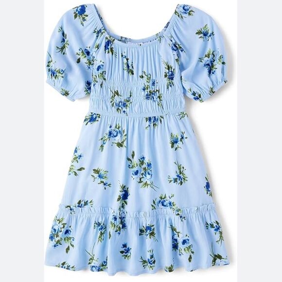The Childrens Place Floral Blue Dress Sz 4 - Picture 1 of 5